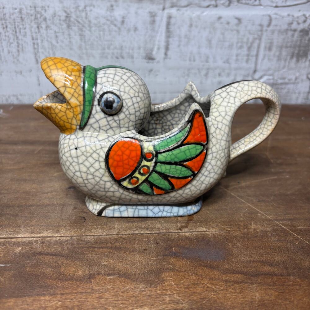 Vintage Made in Japan Crackle Glaze Bird Creamer